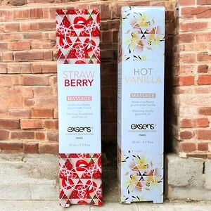 Exsens Of Paris 2 Bottles Warming Massage Oil Hot Vanilla & Strawberry NEW 1.7oz